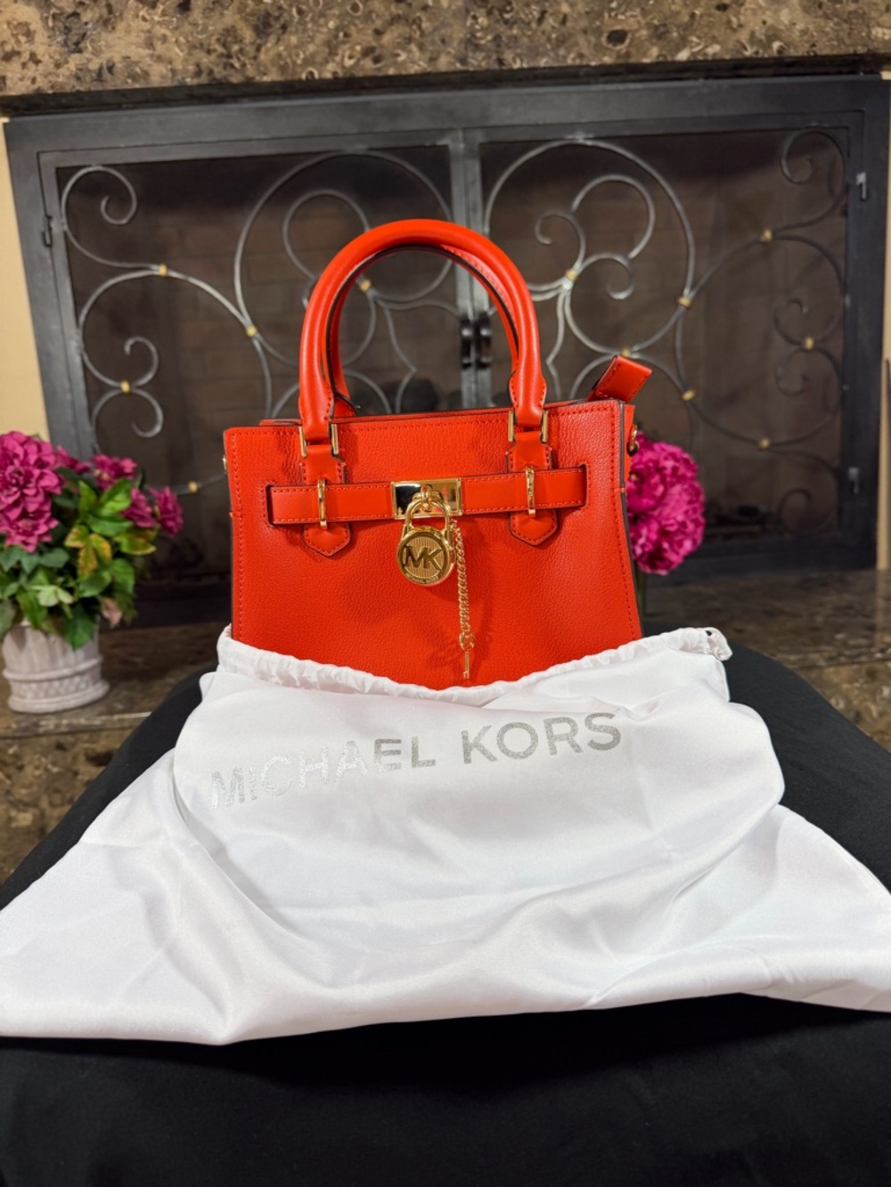 MK Orange Leather Crossbody Tote with Gold Hardware. Strap included. dust cover